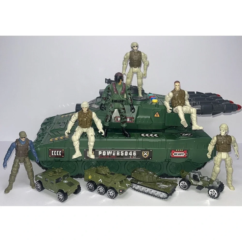 Army Tank Toy Missile Launcher Sound Effects w/ Army Men & Toy Cars Military